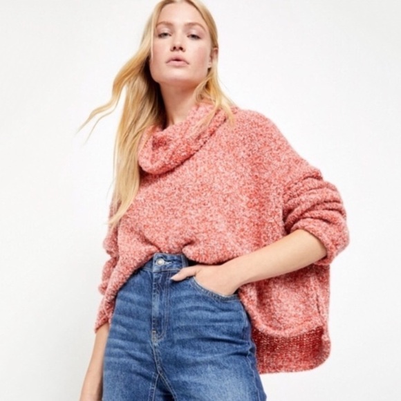NWT Free People BFF Knit Cowl Neck Sweater In Scarlet Flame Pink - Picture 1 of 12
